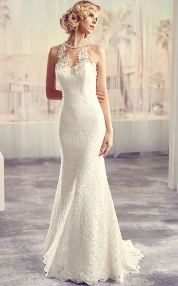 Scoop-neck Sleeveless Sheath Wedding Dress With Appliques And Keyhole