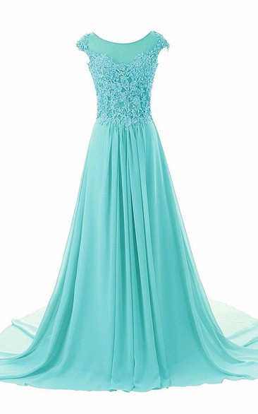 Jeweled Lace Appliqued Floor-Length Dramatic Dress