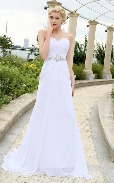 Sweetheart Criss-cross ruched A-line Chiffon Dress With Jeweled Waist And Corset Back