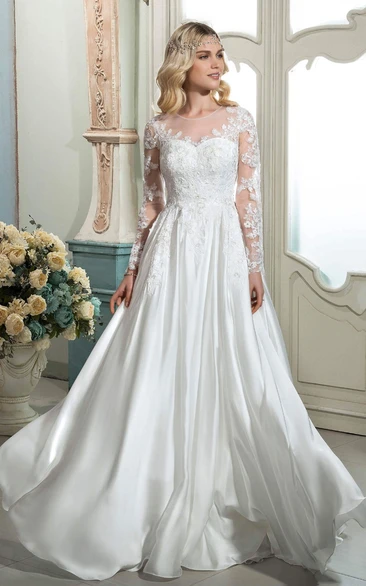Elegant A-line Lace Ethereal Bridal Gown With Illusion Long Sleeves And Buttons Back