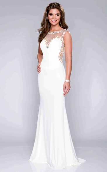 Scoop-neck Sleeveless Jersey Dress With Beading And Illusion
