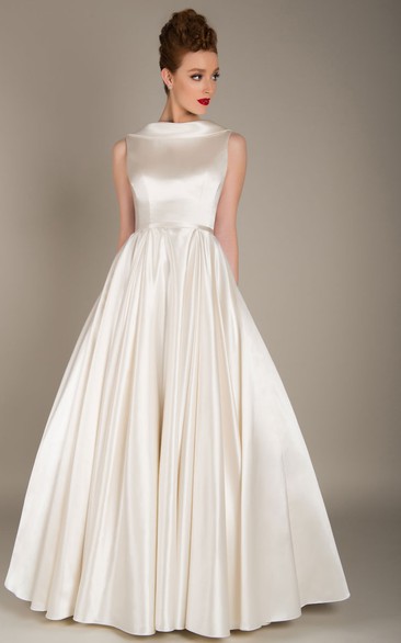 Elegant Satin A-line Jewel Neck Sleeveless Wedding Dress