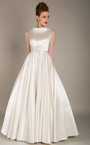Elegant Satin A-line Jewel Neck Sleeveless Wedding Dress