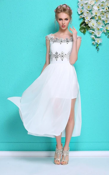 White Rhinestoned Formal Summer Hot Chiffon Gown