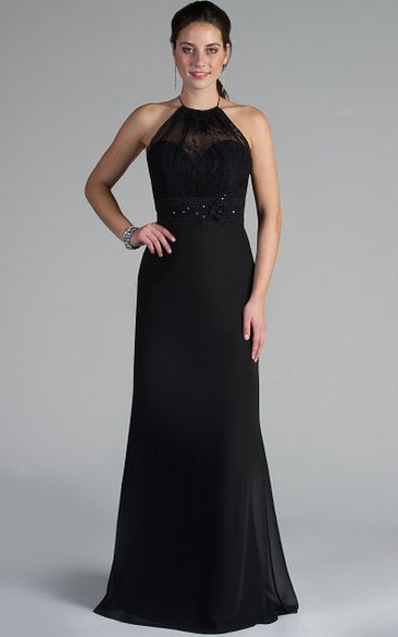Sheath High Neck Sleeveless Floor-length Chiffon Mother Of The Bride Dress with Sash and Appliques