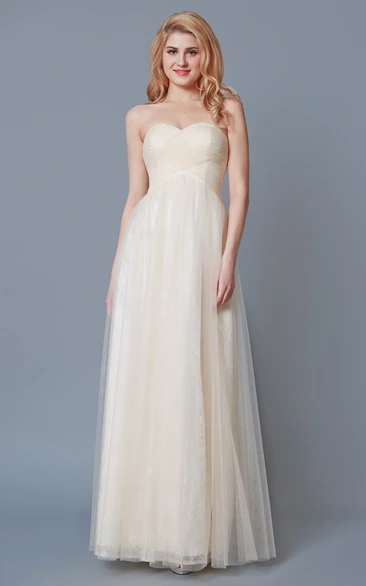 Lace Floor-Length Sweetheart High-Waist Tulle Bridesmaid Dress