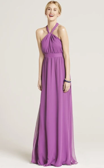 Haltered Chiffon Lace Bridesmaid Dress With bow