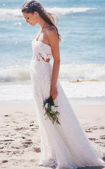 Strapless Lace  Sleeveless Wedding Dress