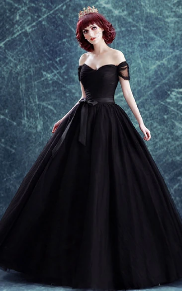 Gothic  Ball Gown Off the Shoulder Empire Waist Tulle Wedding Dress with Corset Back