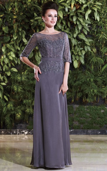 refined Scoop-neck Half Sleeve Mother of the Bride Dress With Lace top