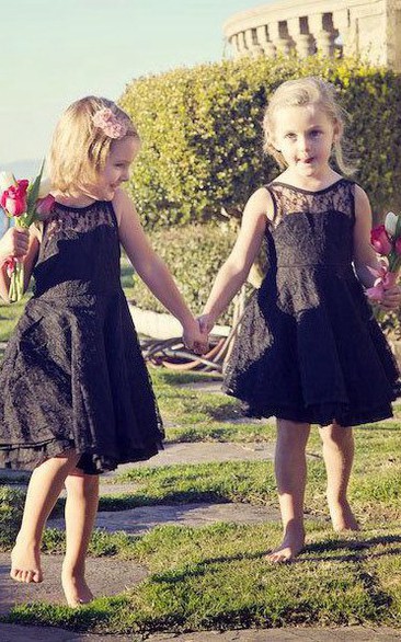 Lace Midi-Length Sleeveless For-Toddlers Flower Girl Dress