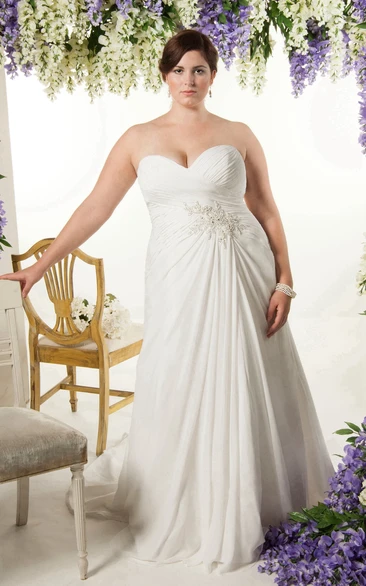 Sweetheart Criss-cross ruched Chiffon Long plus size wedding dress With Corset Back