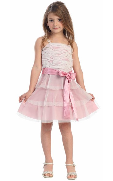 Layered Embroidery Floral Midi-Length Flower Girl Dress