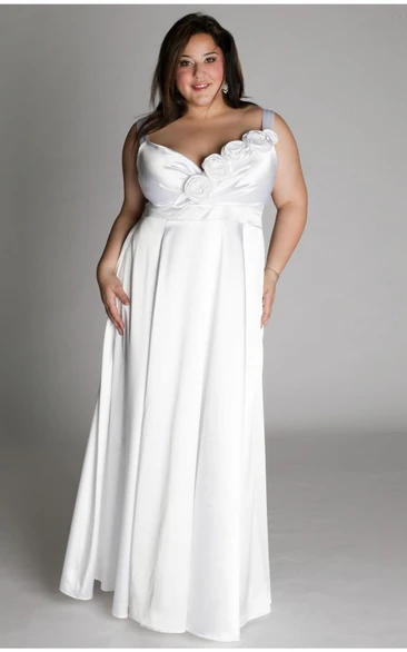 Sleeveless V-neck Sheath plus size wedding dress With Flowers