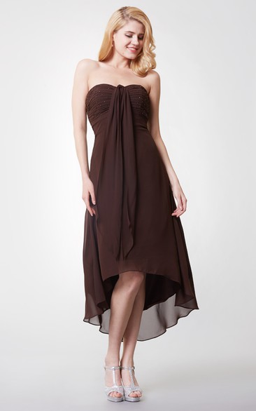 Tea-Length Ruched Sleeveless Shinning Dress