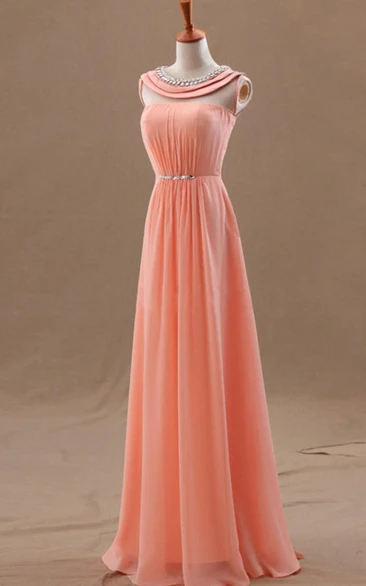 Scoop-Neck Es Floor-Length Princess A-Line Chiffon Gown