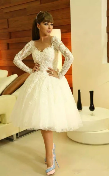 Short Lace Appliqued Sweetheart Modern Gown