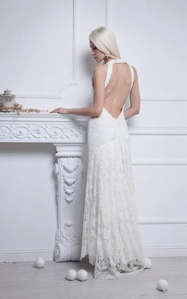 Column Bridal Sleeveless V-Neckline Lace Dress