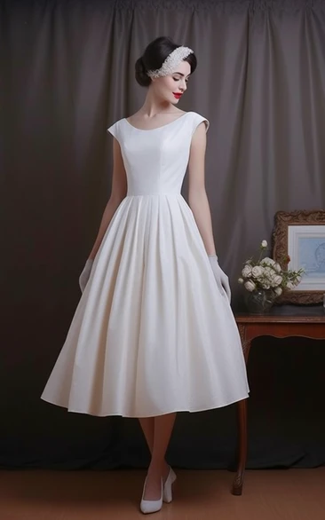 Vintage Tea-length Scoop-neck A-line Simple Wedding Dress