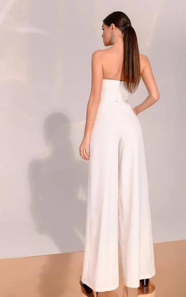 Notched Neckline Chiffon Empire Jumpsuit with Slit and Draping