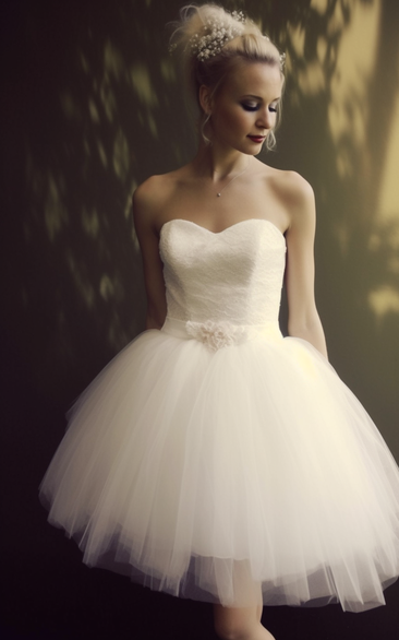Sweetheart Empire A-line Short Tulle Skirt Wedding Dress