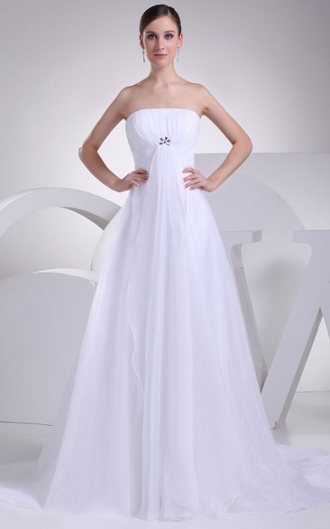 A-Line Ruched Broach Strapless Intricate Dress