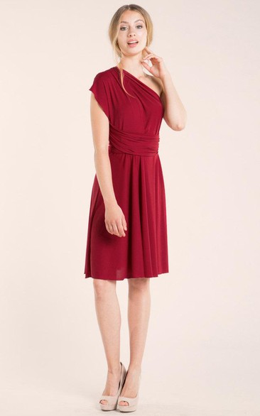 One-shoulder Chiffon Knee-length Dress With Pleat And bow