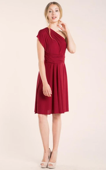 One-shoulder Chiffon Knee-length Dress With Pleat And bow
