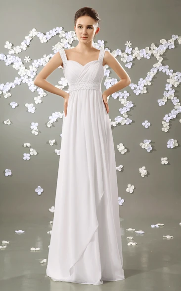 Chiffon Beaded Strapped High-Waist Strapless Pleated Gown