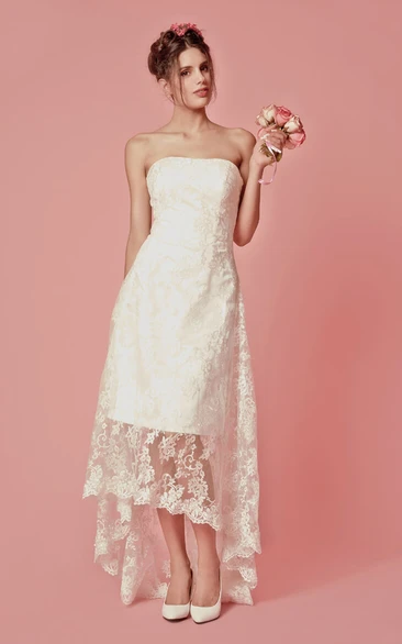 Strapless Lace High-low Wedding Dress With Appliques