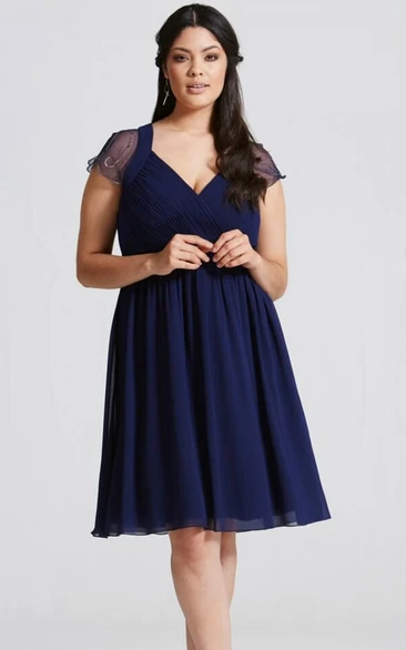 A Line V-neck Short Sleeve Short Chiffon Bridesmaid Dress with Keyhole and Sequins