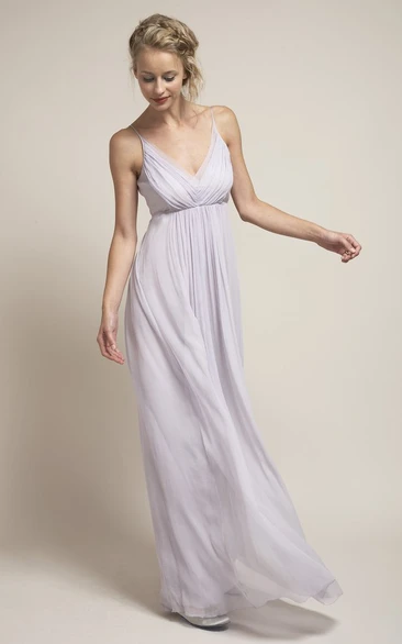 Spaghetti-strap Empire Ruched Chiffon Dress With Low-V Back