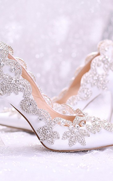 Shallow Mouth Crystal prom ball party beaded 9cm highheel wedding shoes