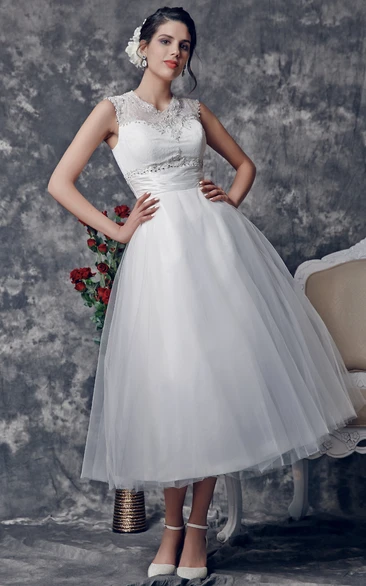 Bridal Illusion Back 3-4-Length Vintage Dress