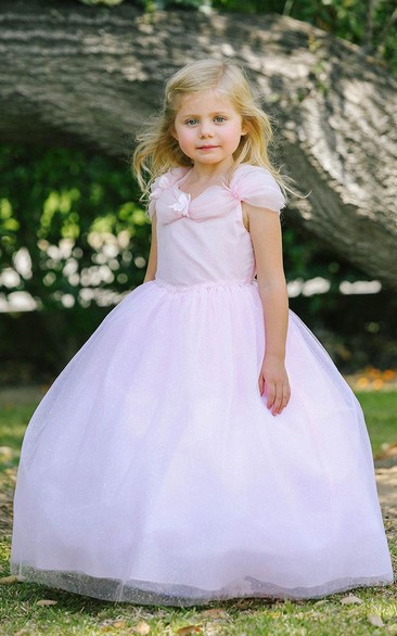 Tulle Layers Ruched Appliqued Organza Flower Girl Dress