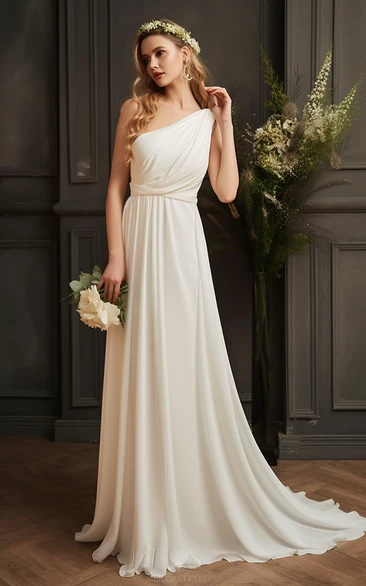Chiffon One-shoulder Empire Greece Style Wedding Dress