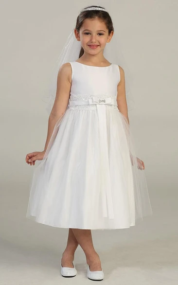 Lace Broach Tulle Layered Flower Girl Dress