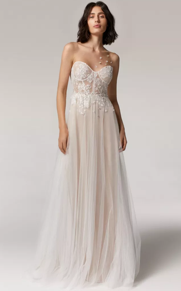 Sweetheart Empire Tulle Beaded Backless Wedding Dress with Sweep Train