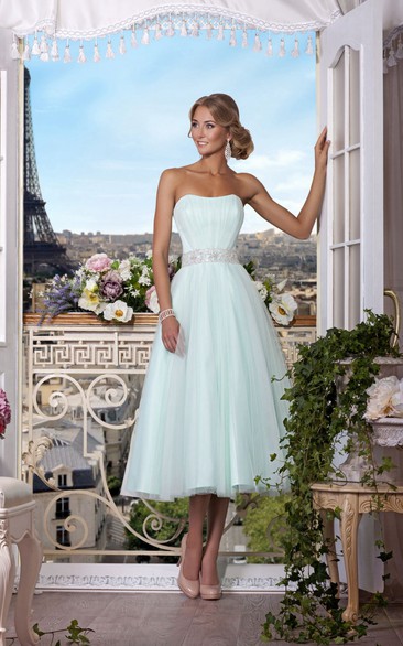 Sleeveless Pleated 3-4-Length A-Line Zipper Jewel Dress