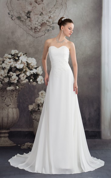 A-Line Ruched Appliques Chiffon Sweetheart Gown