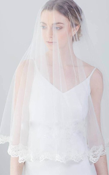Ethereal Soft Tulle Wedding Veil with Lace Applique