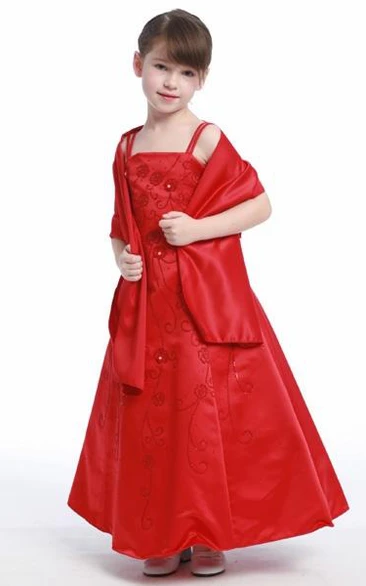 Sequined Strapped Ankle-Length Floral Flower Girl Dress