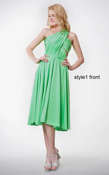 Short-Midi Pleated Ruched Convertible Dress