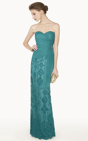 Sheath Sweetheart Sleeveless Floor-length Tulle Evening Dress with Criss cross and Appliques