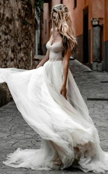 Sweetheart Elegant A-line Empire Ruched Court Train Wedding Dress