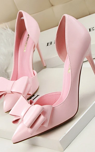 Fashionable and delicate sweet bow 10cm high-heeled shoes stiletto high-heeled shallow mouth pointed toe side hollow single shoes