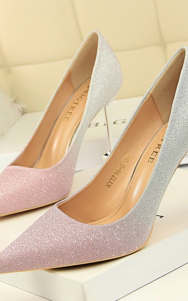 Korean style fashion stiletto high heel shallow mouth pointed toe color matching shiny color gradient sexy thin women shoes