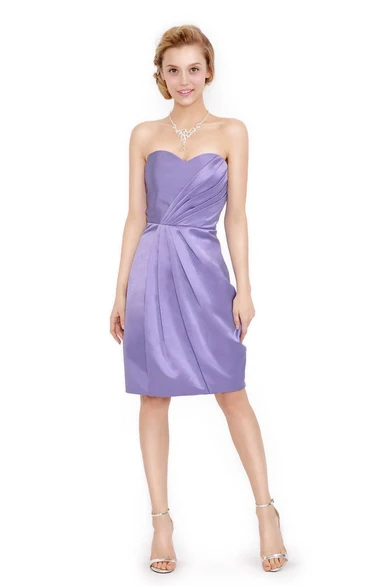 Sweetheart Satin Knee-length Dress With Draping And Split Back