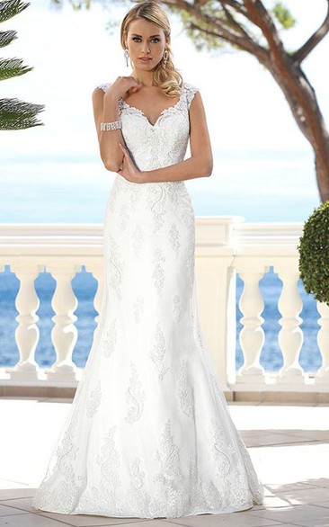 casual Cap-sleeve Mermaid/Trumpet Wedding Dress With Illusion And Appliques