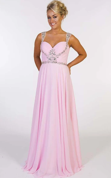 Strapped Chiffon Ruched A-line Prom Dress With Illusion And Beading 